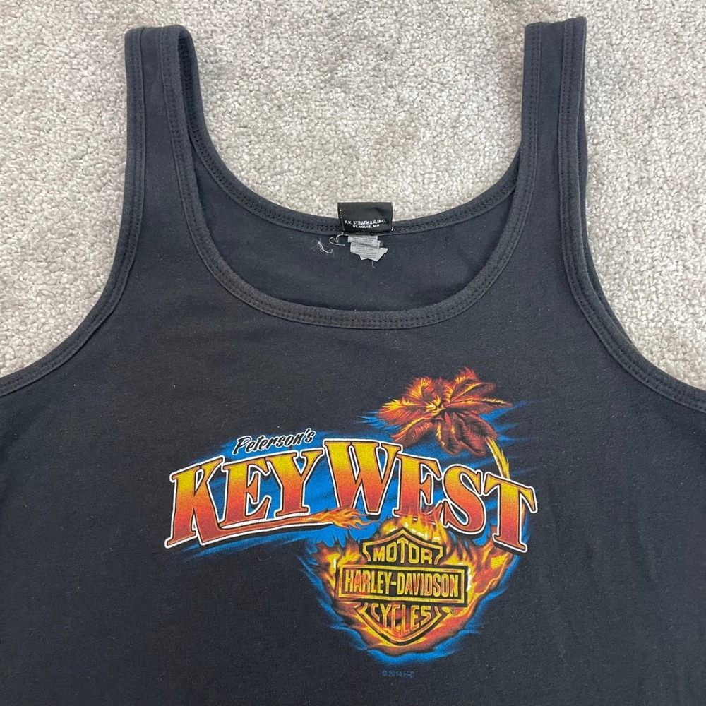 Harley Davidson Tank Top Womens Large Y2K Biker Key West Florida Graphic Black
